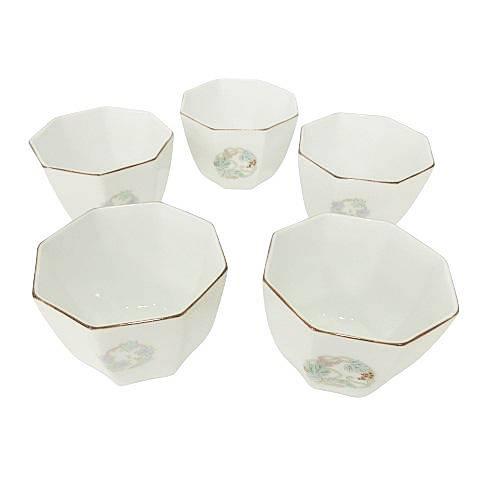 深川製 美術 有田焼 八角 小鉢 5皿 セット 食器 木箱付き テーブルウエア 白 ホワイト
