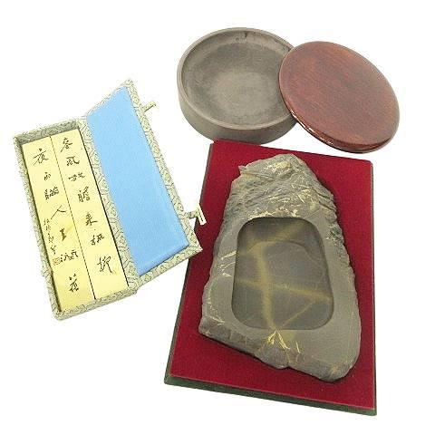 徐公 農田 硯 天然石 文鎮＆筆洗い セット すずり ぶんちん 習字 書道 コレクション