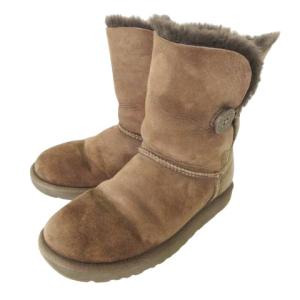 アグ UGG ムートン ブーツ ショート 無地 ファー ボタン 23cm 茶 ブラウン ■MET1 レディース