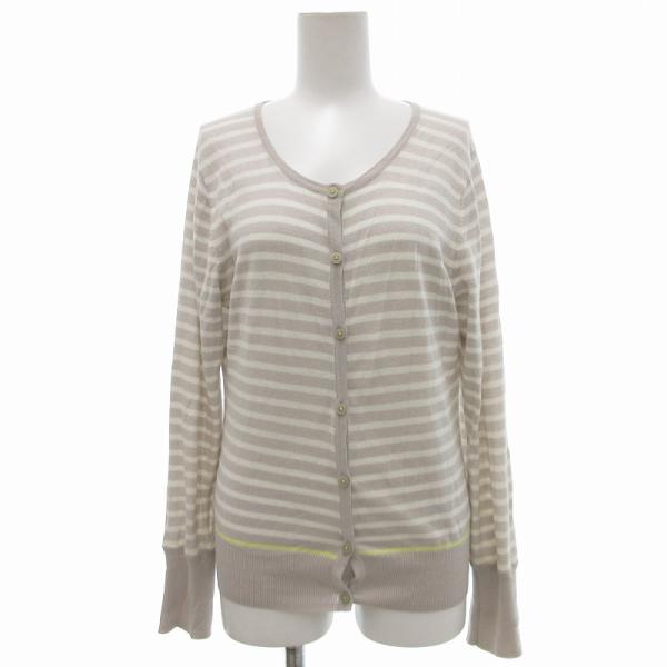 キュー Q カーディガン ボーダー 薄手 バンドカラー 2 グレー /JS レディース
