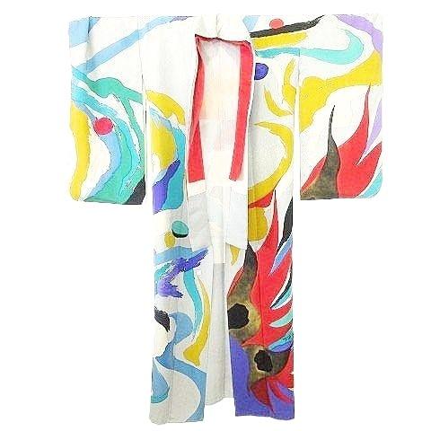 希少 岡本太郎 着物 振袖 中振袖 訪問着 デザイン 総柄 TAROサイン マルチカラー NGA35...