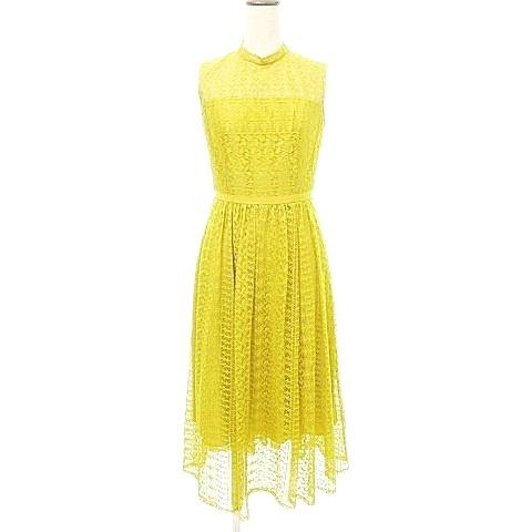 Aimer Acret レース ノースリーブ ワンピース ドレス 日本製 9号 約Mサイズ 黄色 イ...