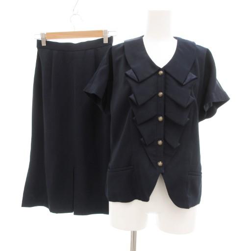 ユキトリイ YUKI TORII セットアップ フォーマル シャツ スカート フリル 9 紺 ネイビ...