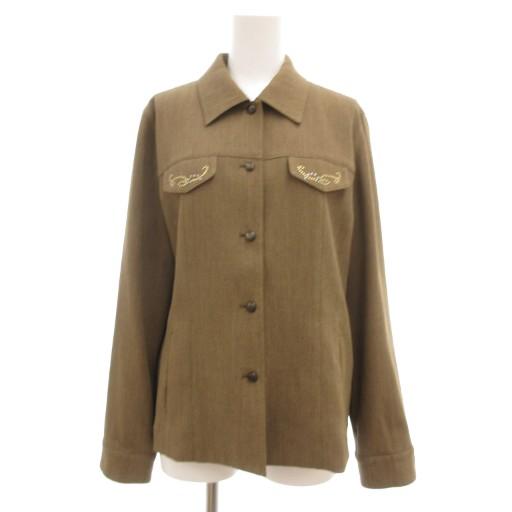 レリアン Leilian シャツジャケット 刺繍 ボタンアップ 9 茶 ブラウン /JS ■YHS6...