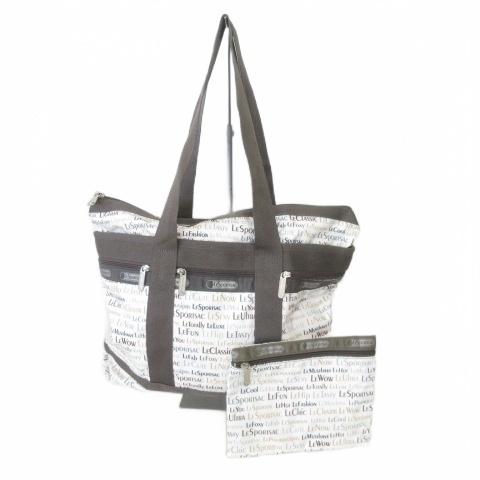 レスポートサック LesportSAC 総柄 ポーチ付き トートバッグ マルチポケット 白 ホワイト...