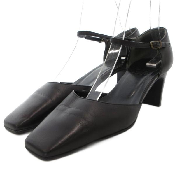 23区 オンワード樫山 スクエアトゥ セパレートパンプス レザー 22.5cm 黒 ブラック /JS...
