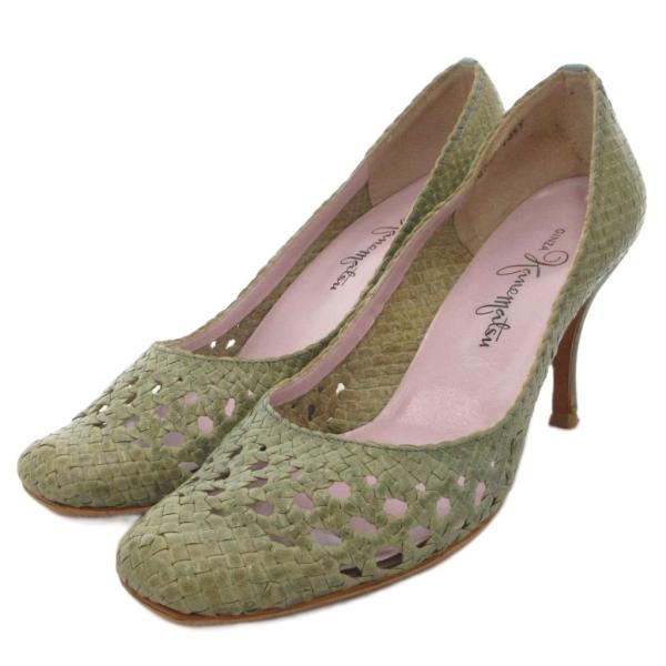 銀座かねまつ GINZA Kanematsu パンプス 編み込みレザー スクエアトゥ 23.5cm ...