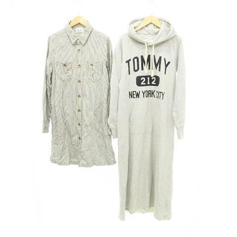 トミー TOMMY 他 2点セット ワンピース ストライプ ロゴ パーカー スウェット グレー イン...