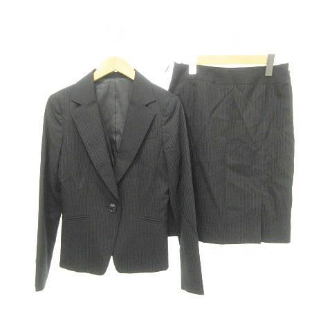 ru PLAINE スカート スーツ セットアップ ストライプ ウール 黒 ブラック MMT レディ...