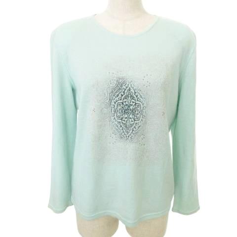 イタリヤ 伊太利屋 ウール ニット 長袖 ビジュー 肩パッド クルーネック 薄手 13 約Lサイズ ...