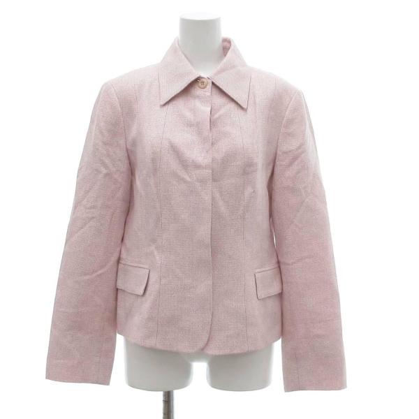 自由区 オンワード樫山 テーラードジャケット 絹 シルク 40 ピンク ツイード ラメ /JS ■Y...