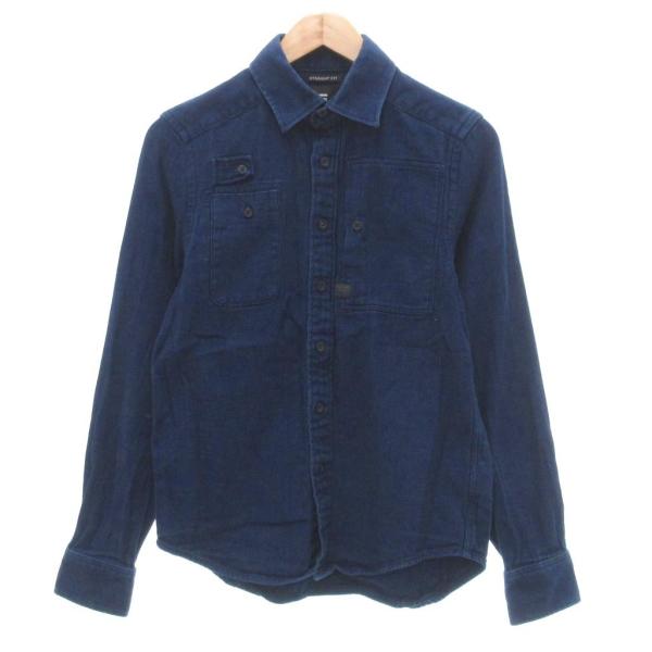 ジースターロウ G-Star RAW ワークシャツ コットン 胸ポケット 長袖 XS 青 ブルー /...