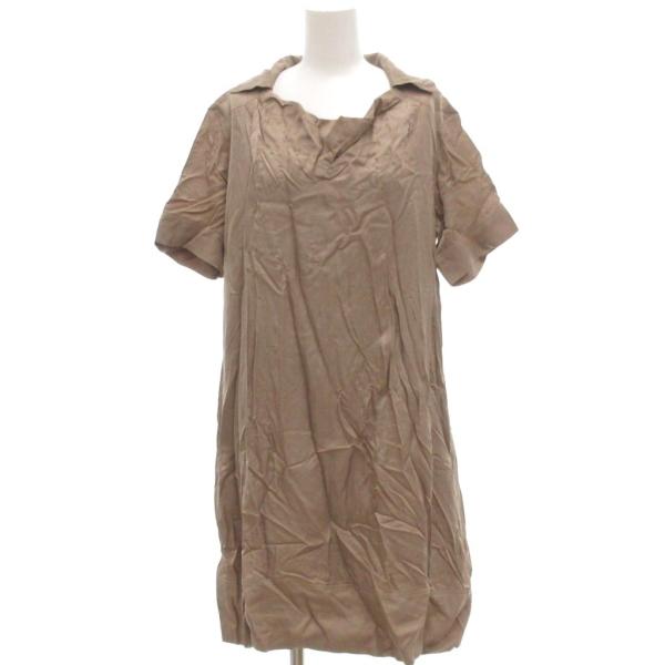 トラサルディ TRUSSARDI チュニック サテン 半袖 シルク混 38 茶 ブラウン /JS ■...