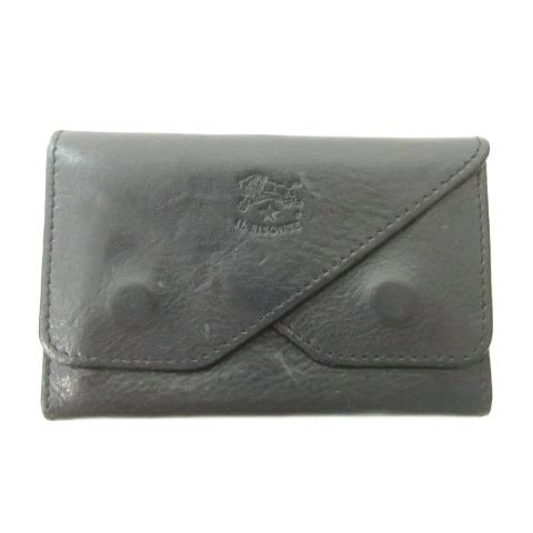 イルビゾンテ IL BISONTE カードケース レザー ロゴ ボタン 黒 ブラック メンズ