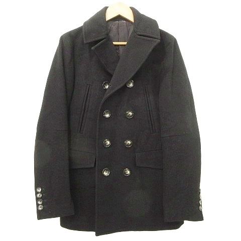 デザインワークス DESIGNWORKS ハーフ丈 コート ウール メルトン 44 黒 ブラック ■...