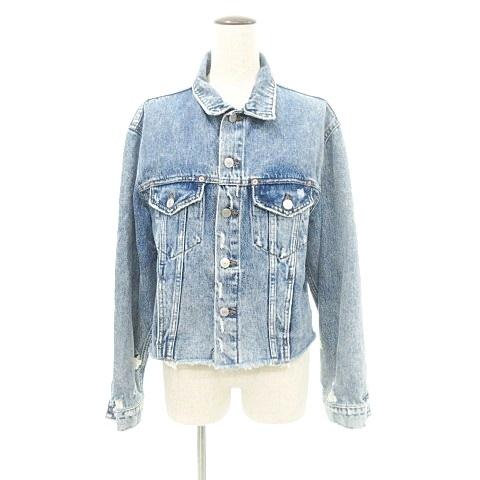 ザラ ZARA ダメージ加工 デニム ジャケット Gジャン Sサイズ インディゴ ブルー レディース