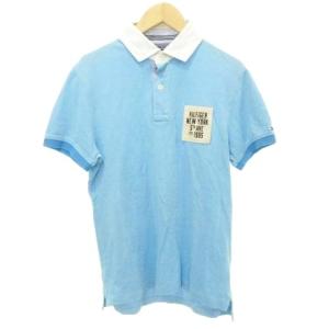 トミーヒルフィガー TOMMY HILFIGER ポロシャツ 半袖 ワンポイント ロゴ 薄手 Sサイズ 青 ブルー ■GY61 レディース