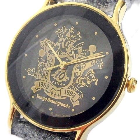 ディズニー Disney 10周年記念 クォーツ 腕時計 3針 不動品 ミッキー ミニー 黒文字盤 ...