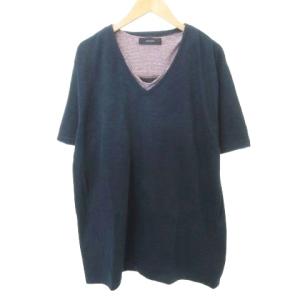 グローバルワーク GLOBAL WORK Tシャツ 半袖 重ね着風 Vネック 無地 薄手 XLサイズ 紺 ネイビー メンズ