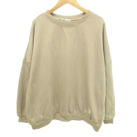 JAVA ビッグシルエット トレーナー 長袖 クルーネック 薄手 Mサイズ ベージュ ■GY99 レ...