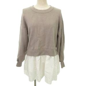 グローバルワーク GLOBAL WORK シャツ ドッキング ニット セーター 長袖 無地 薄手 Mサイズ グレー ■GY99 レディース