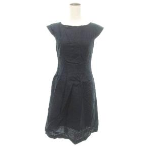 グリーンレーベルリラクシング ユナイテッドアローズ green label relaxing リネンワンピース ひざ丈 38 Mサイズ 紺 ネイビー ■GY99 レデ