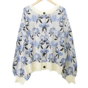 グローバルワーク GLOBAL WORK 花柄 ジャガード ニット カーディガン F 白 グレー ■GY99 レディース