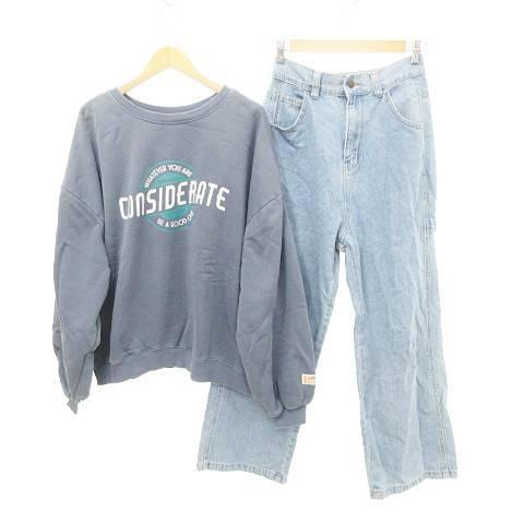 JAVA トレーナー デニム 2点セット フェード加工 M〜Lサイズ インディゴ ブルー レディース