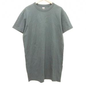 ユニクロ UNIQLO クルーネック Tワンピース 半袖 Tシャツワンピ ひざ丈 M グレー系 ■GY54 レディース