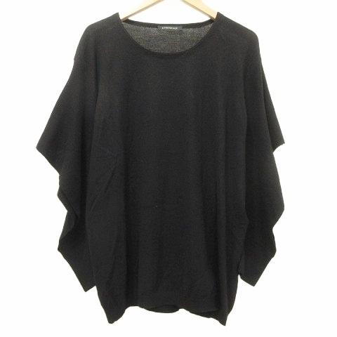 ストラネス STRENESSE カシミヤ混ウール ニット フリル袖 カットソー 42 黒 ブラック ...