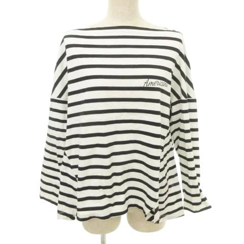 アメリカーナ AMERICANA ボーダー Tシャツ 長袖 ロゴ 薄手 フリーサイズ 白 ホワイト ...