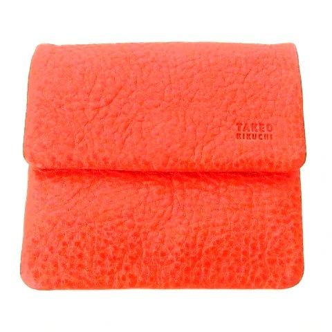 タケオキクチ TAKEO KIKUCHI 美品 牛革 豚革 財布 コンパクト レザー オレンジ系 レ...