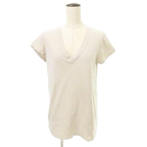 CALUX/ キャラクス 半袖 Vネック Tシャツ US製 ワンサイズ ライトグレージュ レディース