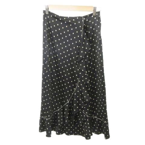 ガニー GANNI タグ付き シルク ロングスカート フレア ドット 薄手 36 Mサイズ 黒 ブラ...