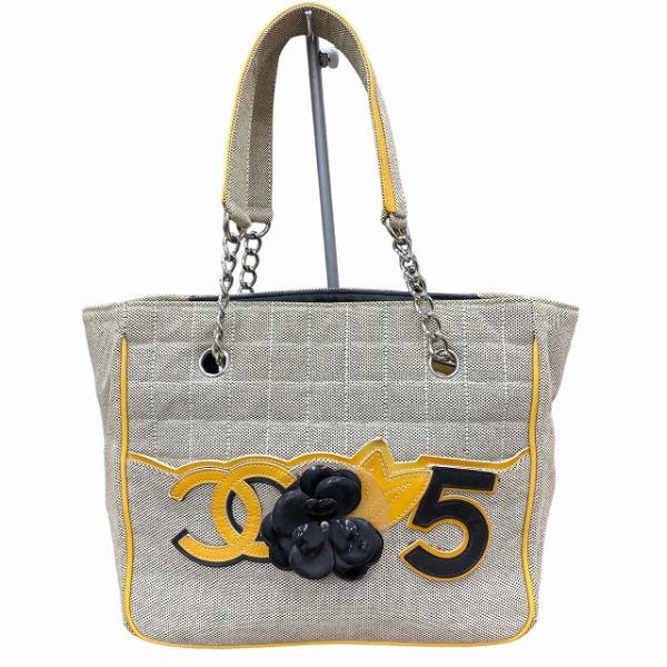 シャネル CHANEL チョコバー カメリア No.5 ハンドバッグ ショルダー キャンバス パテン...