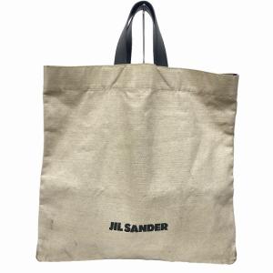 ジルサンダー JIL SANDER フラットショッパー トートバッグ スクエア キャンバス レザー ナチュラル 黒 ブラック JSPU852626 WUB73003  メ