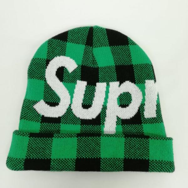 シュプリーム SUPREME 20AW Big Logo Beanie Green Plaid 美品...