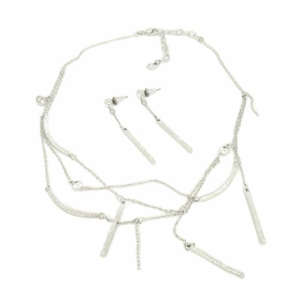 スワロフスキー SWAROVSKI アシンメトリー ネックレス ピアス セット シルバーカラー レデ...