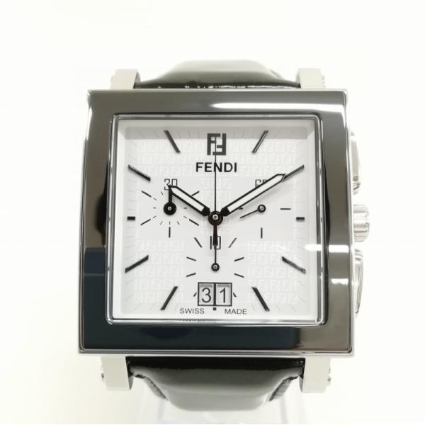 フェンディ FENDI クアドロ クロノグラフ 6500G ズッカ柄 文字盤 ファーベルト付 電池切...