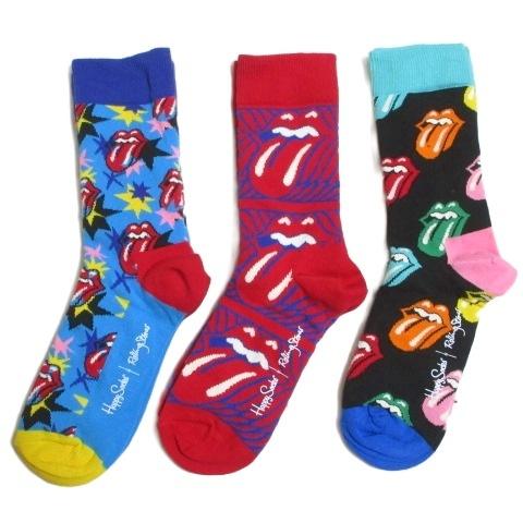 未使用品 ハッピーソックスｘローリングストーンズ 靴下 3足セット ソックス ロゴ 23-25.5c...