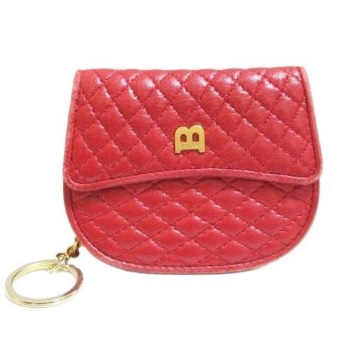 バリー BALLY コインケース 小銭入れ 財布 レザー キルティング キーリング付き ロゴ 赤 レ...