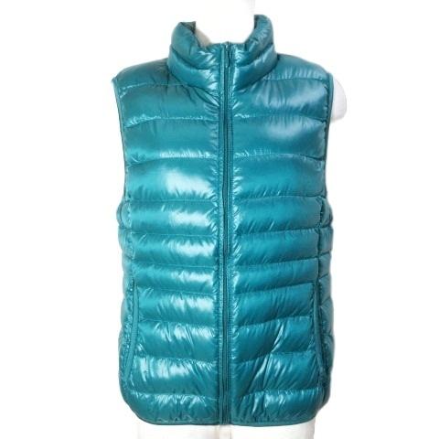 ユニクロ UNIQLO ライトダウンベスト ジップアップ スタンドカラー ナイロン M グリーン系 ...