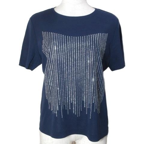 MIMO MODA ミモモーダ Tシャツ カットソー ラインストーン 半袖 42 L相当 紺 ネイビ...