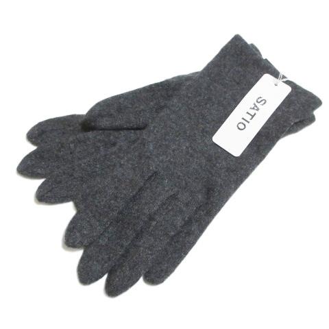 未使用品 SATIO タグ付き カシミヤ手袋 グローブ 無地 グレー X レディース