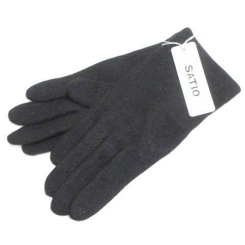 未使用品 SATIO タグ付き カシミヤ手袋 グローブ 無地 黒 ブラック X レディース