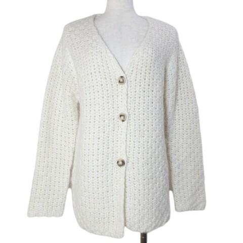 ザラ ZARA 美品 ローゲージ テクスチャーニットカーディガン アルパカ混 長袖 厚手 Vネック ...