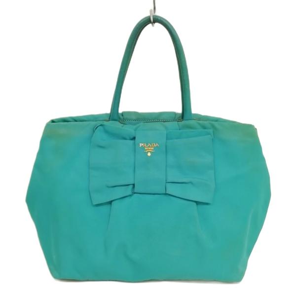 プラダ PRADA リボン ナイロン トートバッグ ハンドバッグ ブルー系 レディース