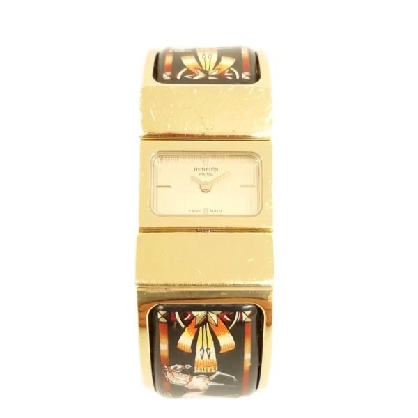 エルメス HERMES L01.201 ロケ エマイユ 七宝焼き バングルウォッチ バングル クオー...