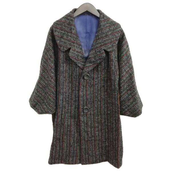 和装コート ウール ツイード ストライプ ブラック系 美品 メンズ