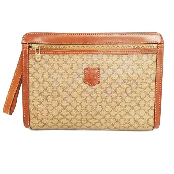 セリーヌ CELINE ヴィンテージ マカダム クラッチバッグ セカンドバッグ PVC レザー ベー...